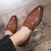 Men's Brown/Black/Red Embossed Leather Horsebit Loafers Mens Moc Toe Slip-on Business Casual Shoes Size 38-48