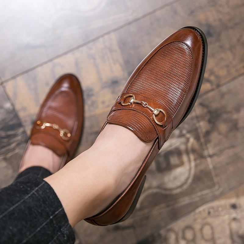 Men's Brown/Black/Red Embossed Leather Horsebit Loafers Mens Moc Toe Slip-on Business Casual Shoes Size 38-48