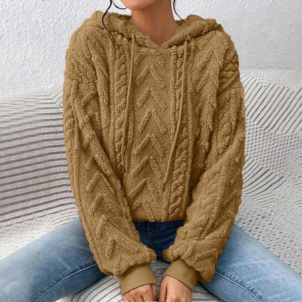 Damen-Kapuzenpullover, langärmelig, lässig, einfarbig, mit Kordelzug, Sweatshirts für Damen, Pullover
