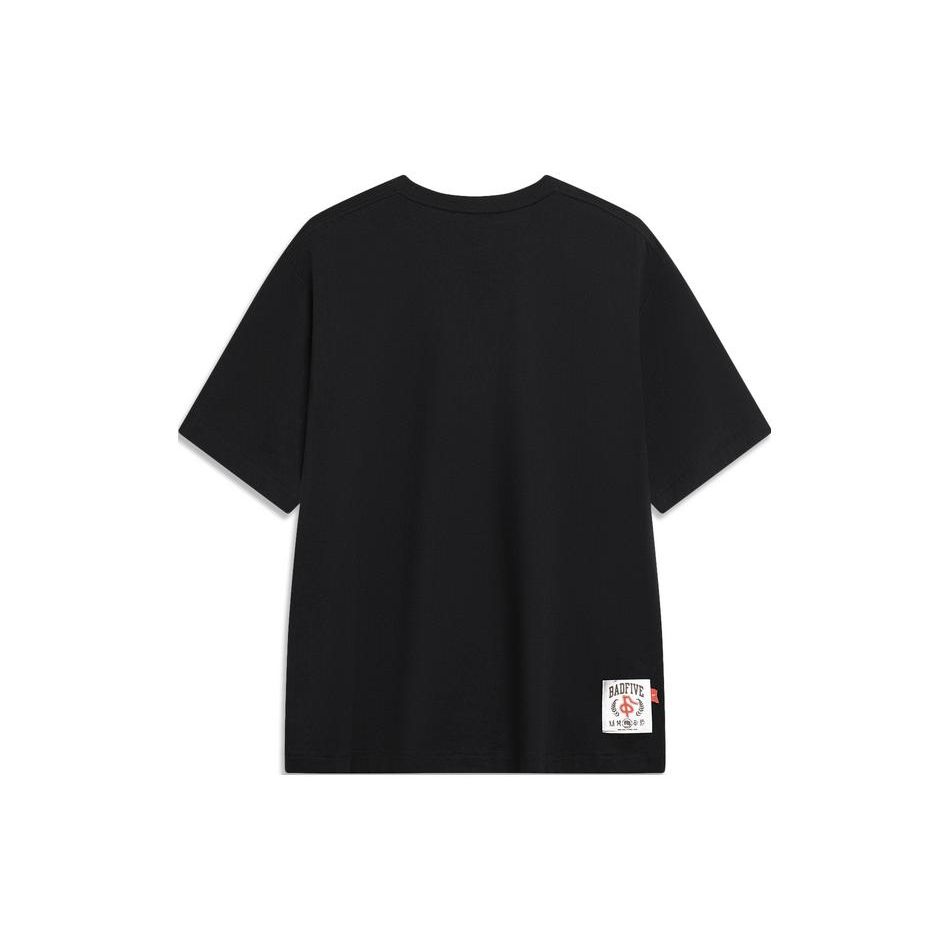 Li Ning Badfive Series Printed Letter Round Neck Loose Short Sleeve T-Shirt Unisex T-Shirt Black AHST765-3