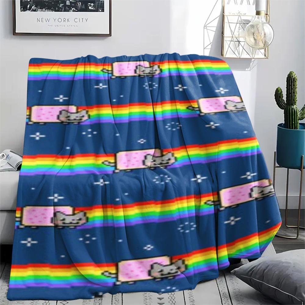 1 Stück Nyan Cat Aufdruck Flanelldecke, Hohe Qualität, Bequem für alle Jahreszeiten, Heimdekoration, Wärme und Komfort, Perfekt für Weihnachtsgeschenke 99