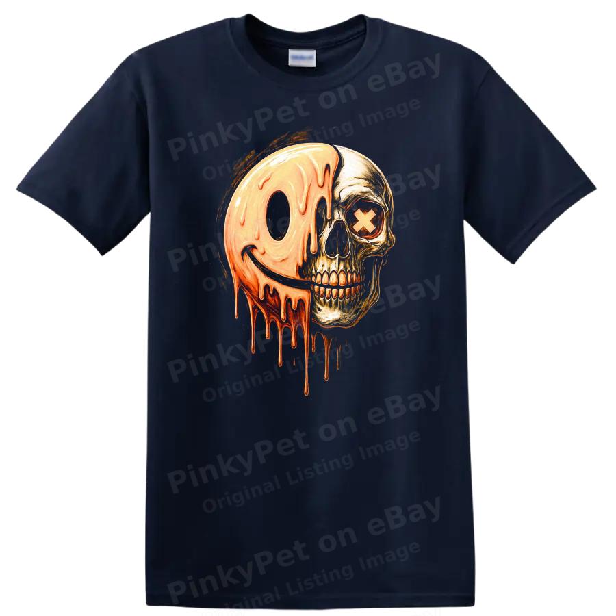 Skull Dripping Smile Graphic T Shirt Creepy Halloween Tee Gothic Art Design