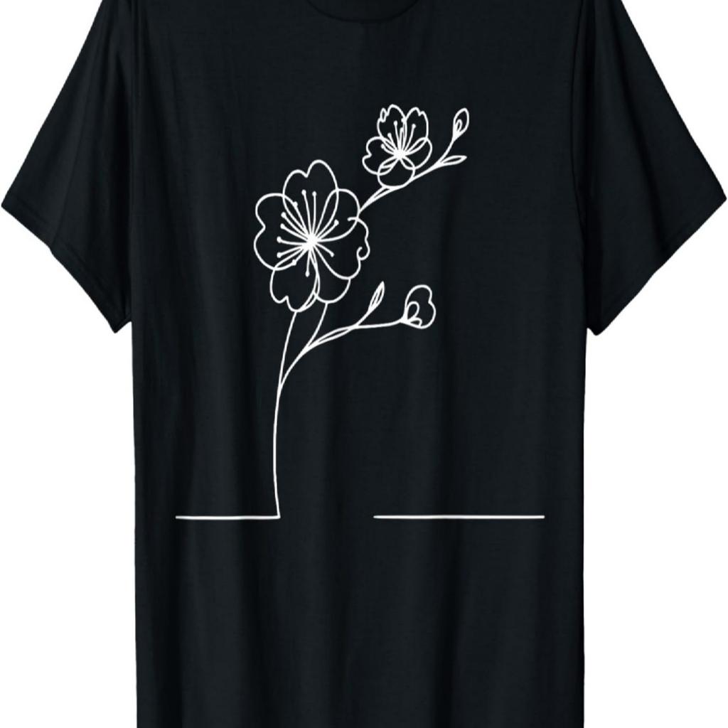 Einlinien-Zeichnung Kirschblüten T-Shirt(5)