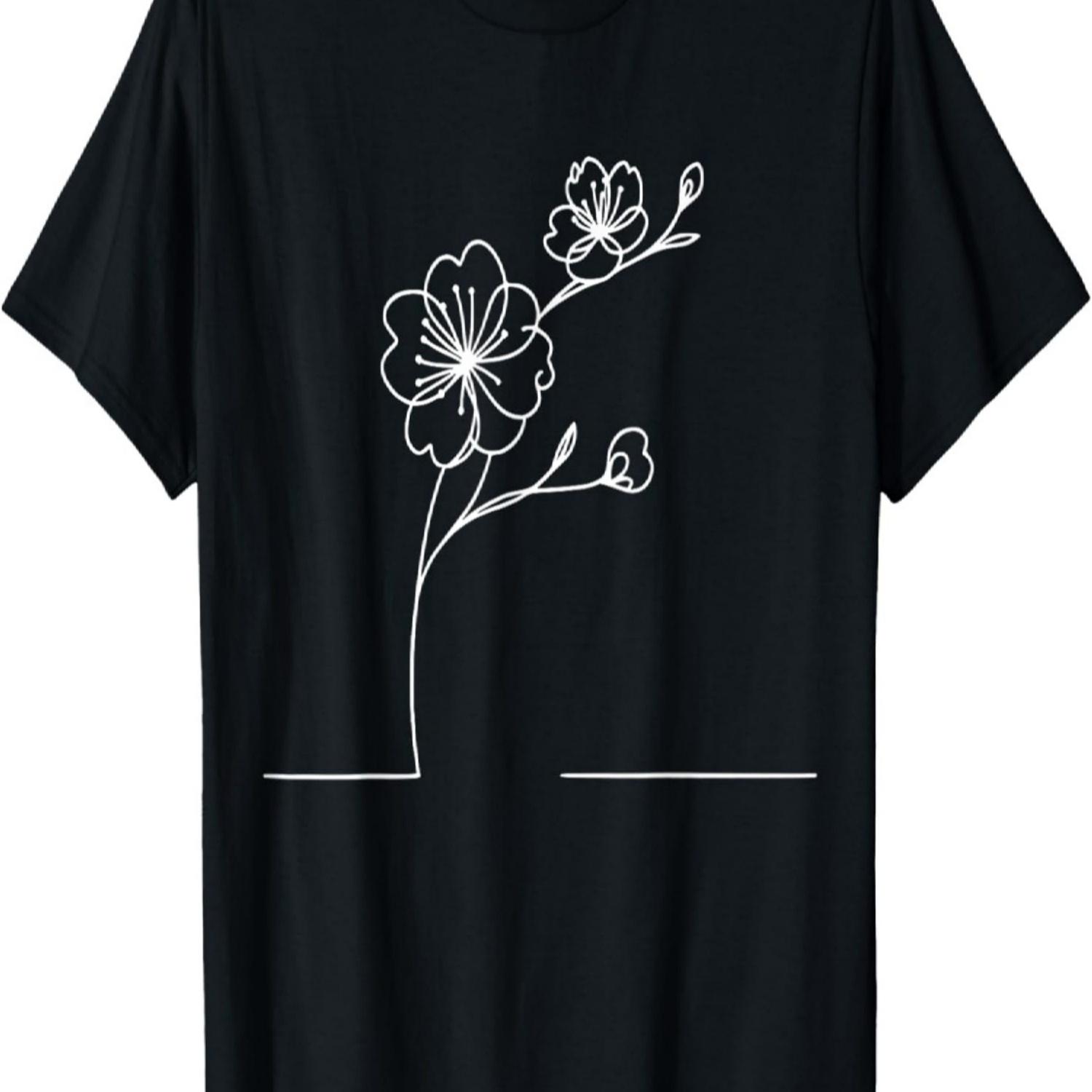 One Line Art Drawing Cherry Blossoms T-Shirt(5) S чёрный