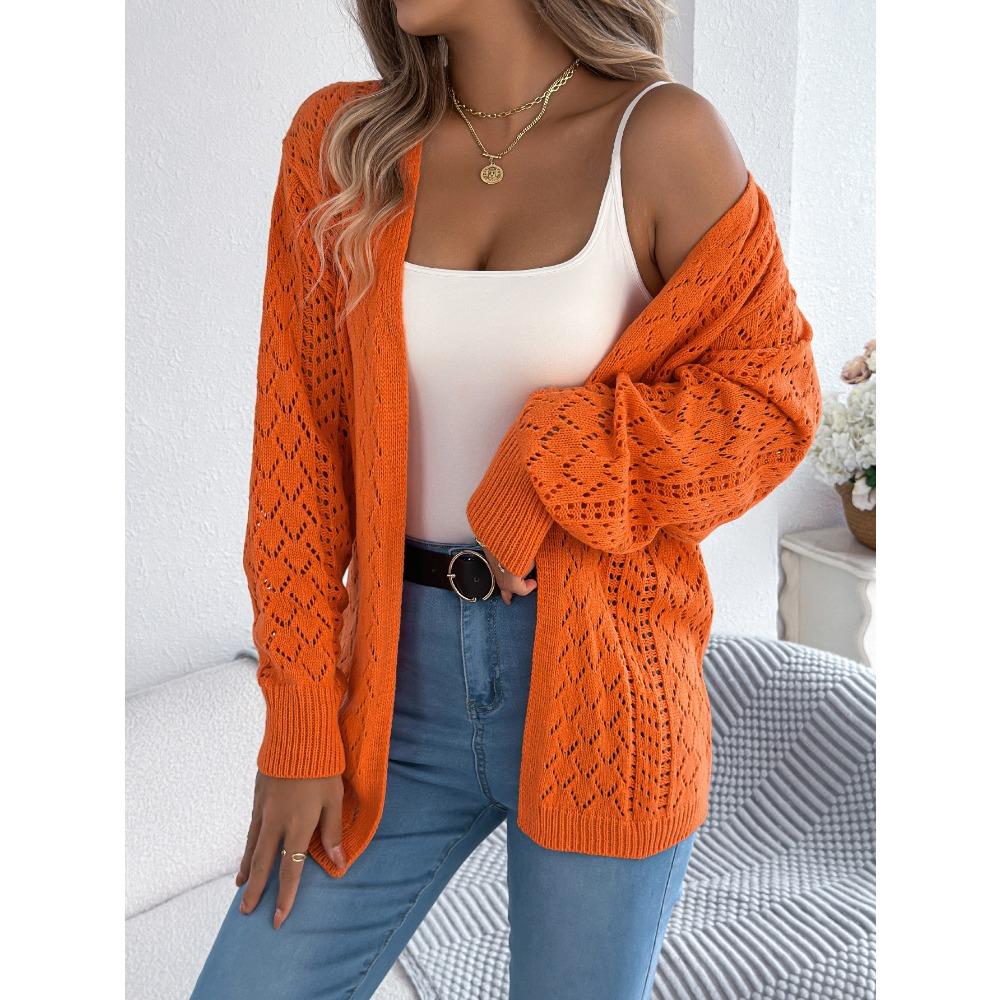 Autumn and Winter, Long-sleeved Cardigan Sweaters with Hollowed-out Lanterns, Mid-length Outerwear for Women