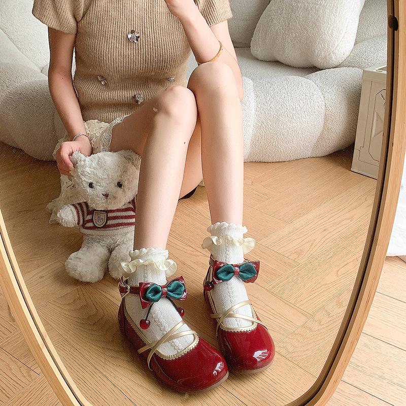 Women Fashion Single Sneakers Spring Round Head Shallow Mouth Sneakers Butterfly Knot Metal Buckle Soft Sole Non-slip Flat Shoes