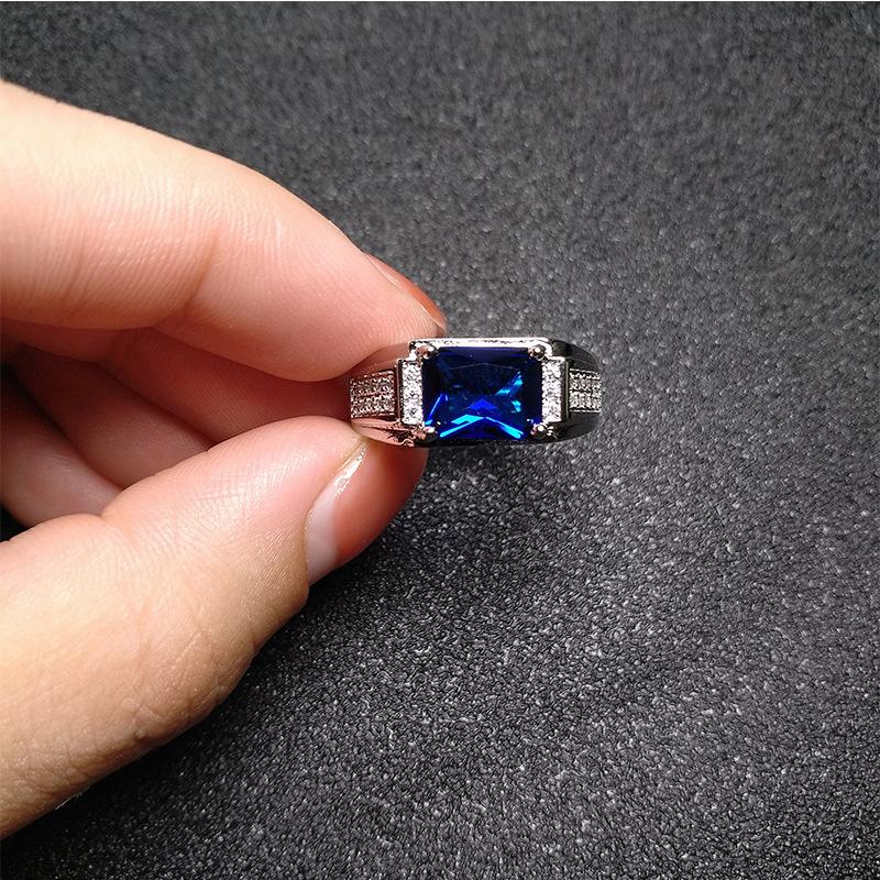 Buyee 925 Sterling Silver Male Ring Finger Blue Crystal Ring for Men Fashion Wedding Fine Jewelry Circle Gift