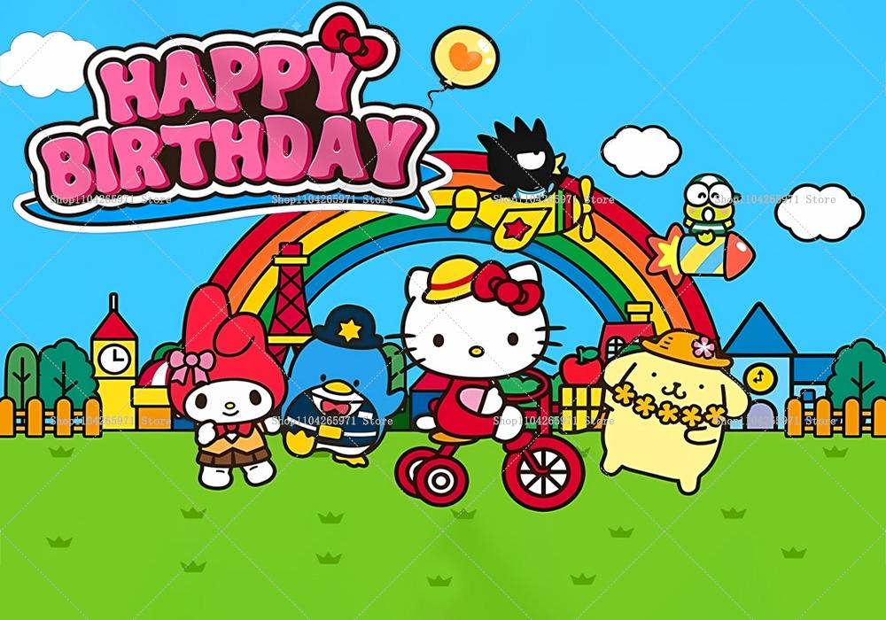 Hello Kitty Theme Background Photography Cartoon Backdrop Birthday Party Decor Cartoon Photo Background Party Banner Supplies 150X100CM