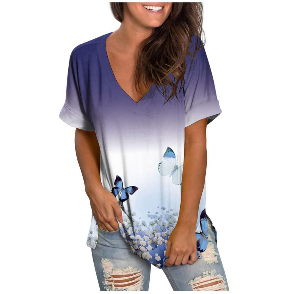 Women's Spring Summer Fashion Beach Casual Print Loose Short Sleeve T-Shirt Top