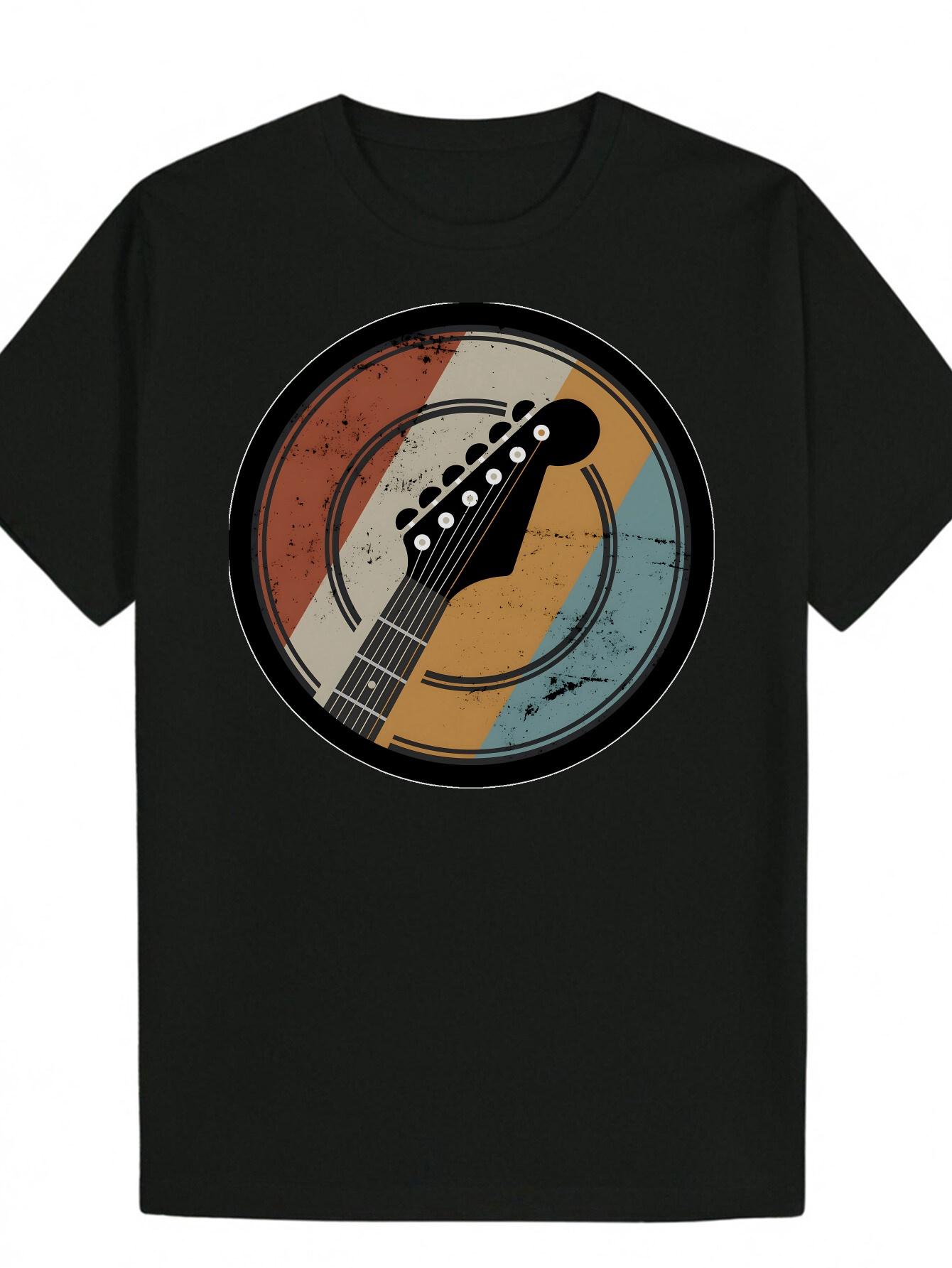 

Black Graphic T-shirt - Electric Guitar Design with Orange & Teal Accents - Lightweight Breathable Polyester Shirt for Music Lovers XXL