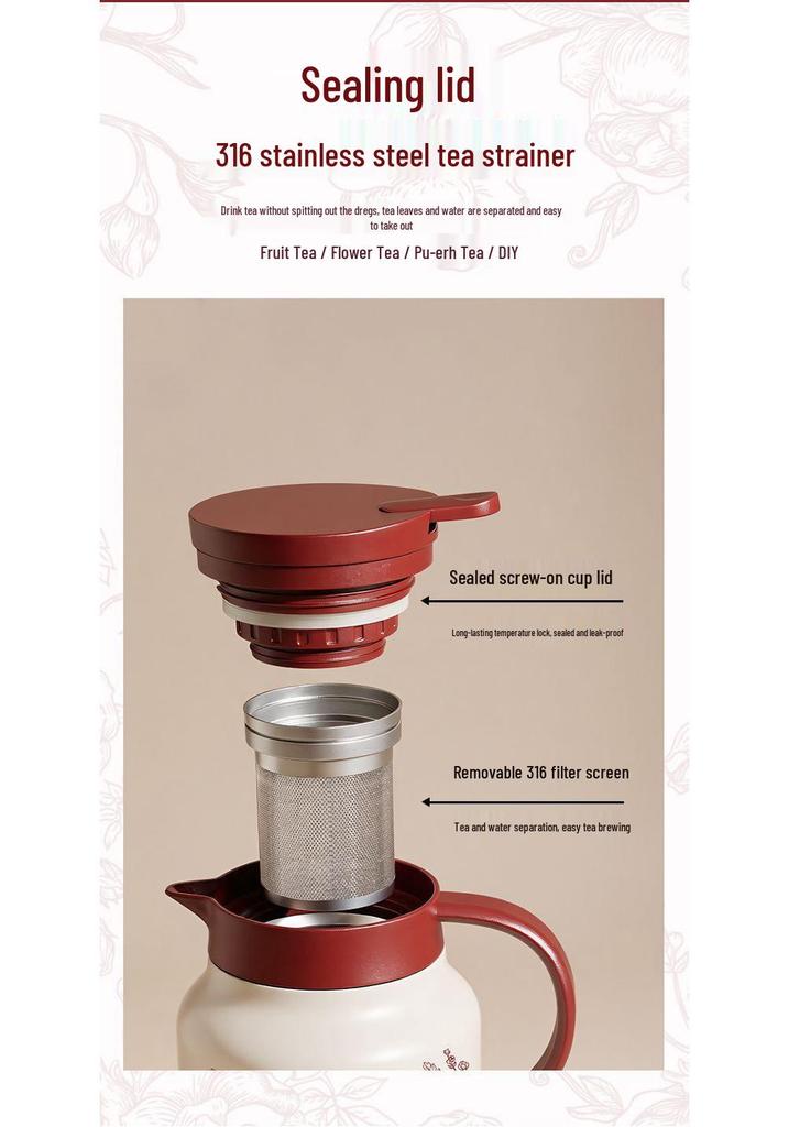 2026 Red Insulated Thermos Flask Set with Tea Infuser - Bride's Dowry Wedding Gift