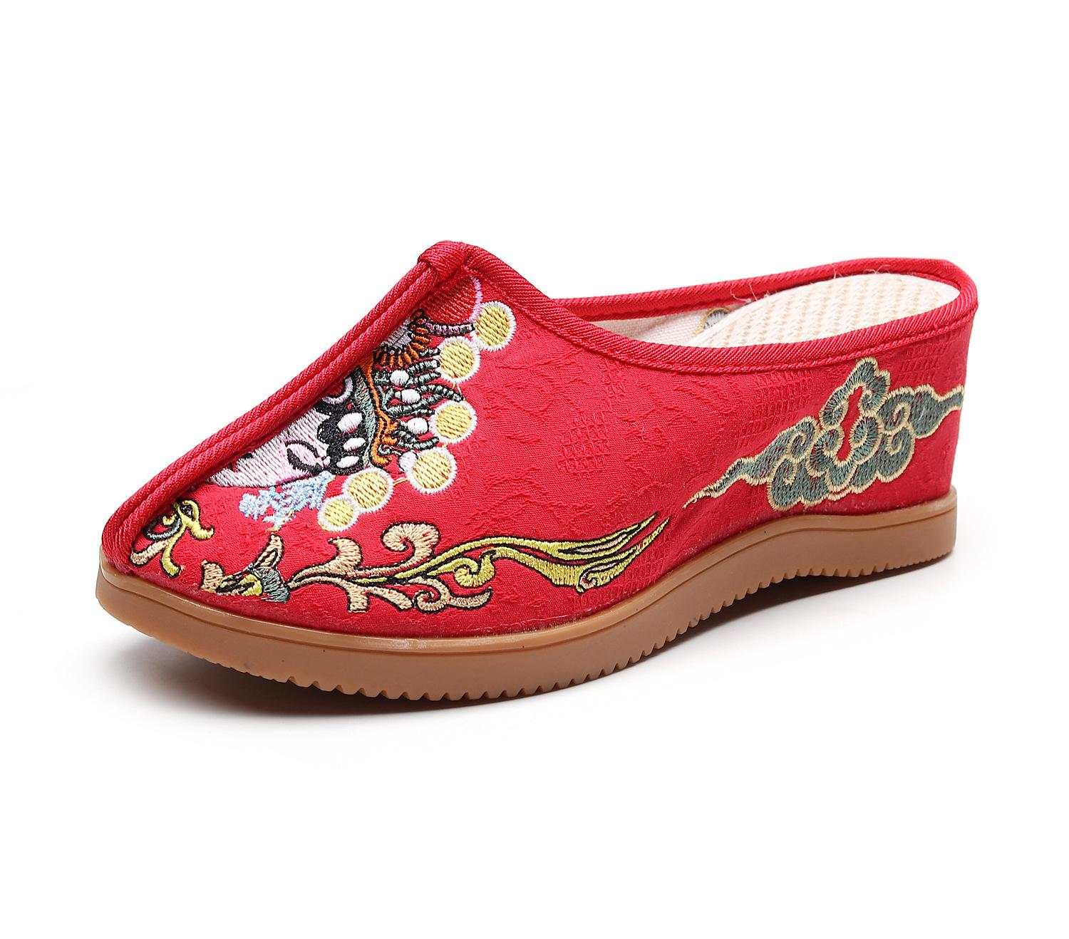 

Casual High Heel Embroidered Slippers Woman Chinese Style Theatrical Face Oxford Flat Women s Shoes Home Slippers Wedge Shoes 38 червоний