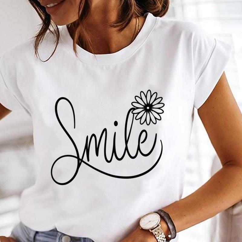(Asian Size) Tee Lady Female Top Printed Letter Cute Style Women Casual T Shirt Fashion Clothing Graphic Short Sleeve T-shirts