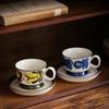 Kaffeetassen Retro Finnische Tasse Nachmittagstee Tasse Blumige Teetasse Vintage Wasserbecher Handgezeichnete Keramik-Kaffeetasse und Untertassenset