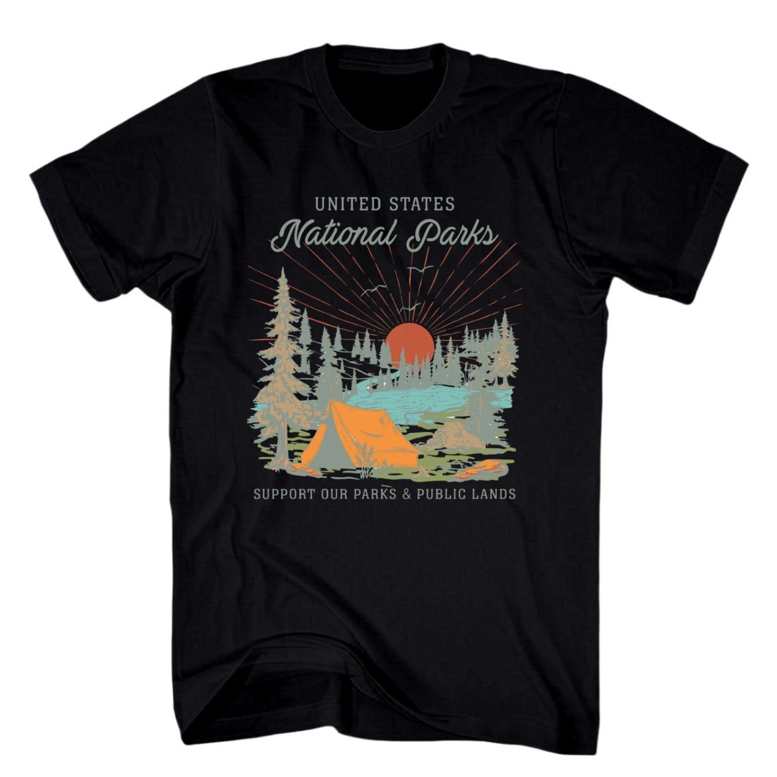 USA National Parks Support our Parks & Public Land Trees Tent Camping T-Shirt M