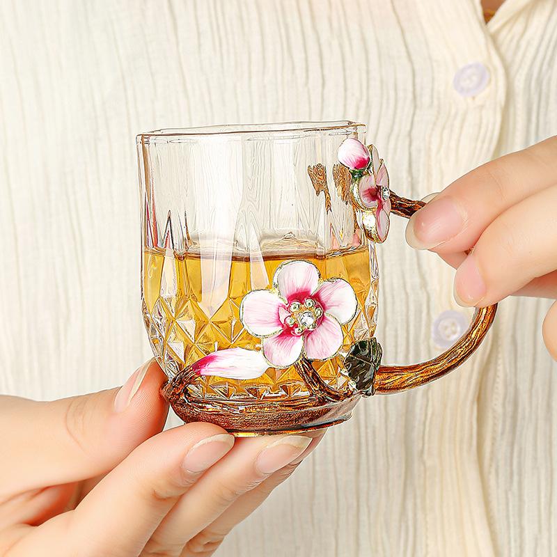 Teacup Plum Blossom Enamel Color Kung Fu Tea Set Tea Separation Teapot Small Teacup High Temperature Resistant Kettle