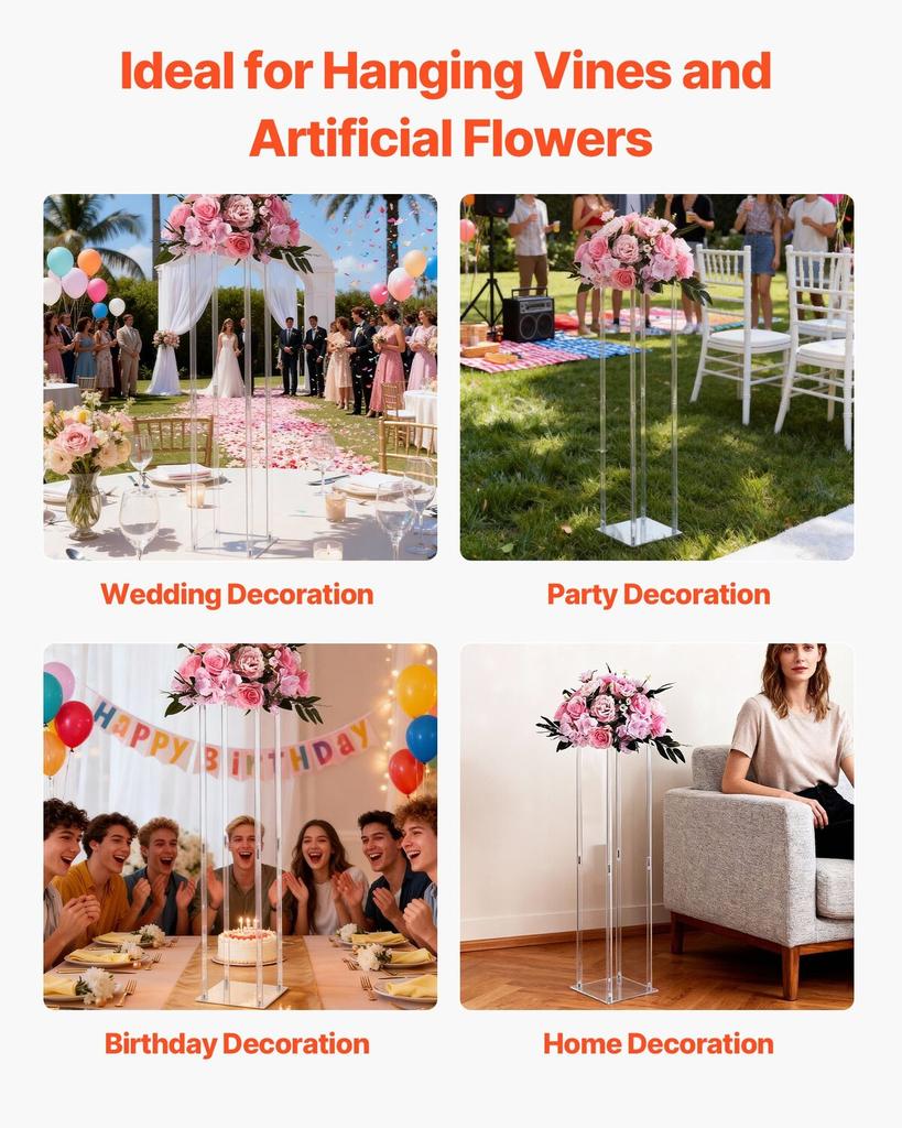 Wedding Flower Stand, 10PCS 80cm Column Flower Stand, Floral Stands with Acrylic Laminate, Cylindrical Cubic Floral Display Rack for Wedding, Party,