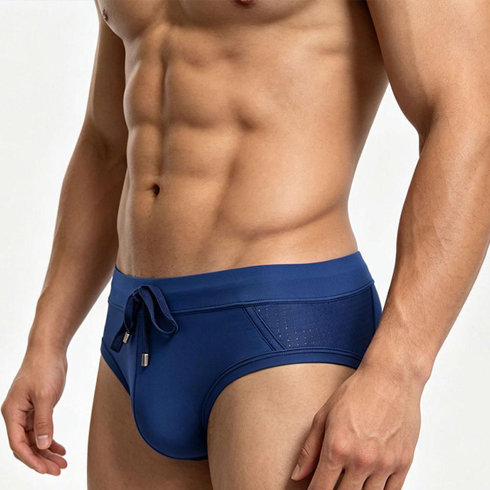 Mens Swim Briefs Comfort Quick Dry Nylon Mesh Panel Contour Pouch Elastic Waistband Sexy Color Block Swim Trunks For Beach Swimming