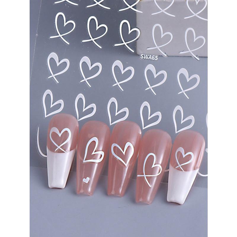 1 szt. Czarno-białe Różowe Naklejki Serce do Zdobienia Paznokci Puste Serce Naklejki 3D na Paznokcie Serce Francuskie Suwaki Dekoracja do Zdobienia Paznokci Manicure Akcesoria do Paznokci