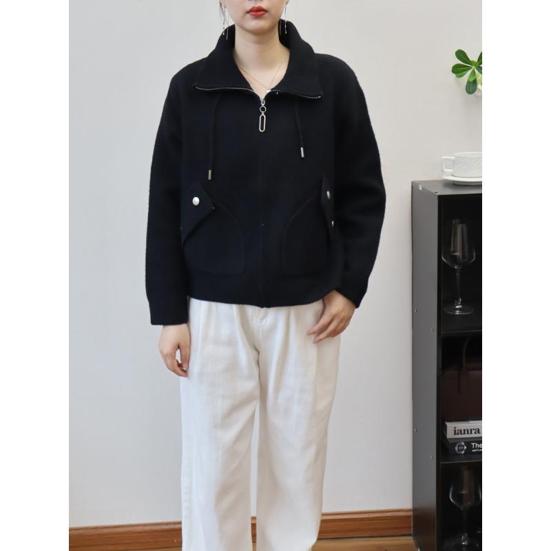 Zipper knitted double-sided cardigan autumn and winter new loose casual versatile solid color sweater jacket women