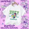 2026 New Kpop Demon Hunters Children's Polyester T-shirt - Girls' Casual Top with Cartoon Print - Summer Short-Sleeved Sports Shirt