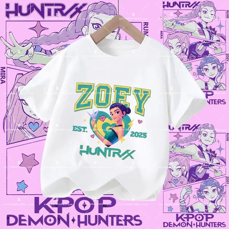 2026 New Kpop Demon Hunters Children's Polyester T-shirt - Girls' Casual Top with Cartoon Print - Summer Short-Sleeved Sports Shirt