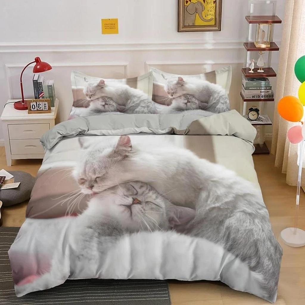 Kitty Pattern Quilt Cover Lovely Pet Cat Bedding Set Animal Printed Covers Pillowcase Single Double King Queen Size Duvet Cover
