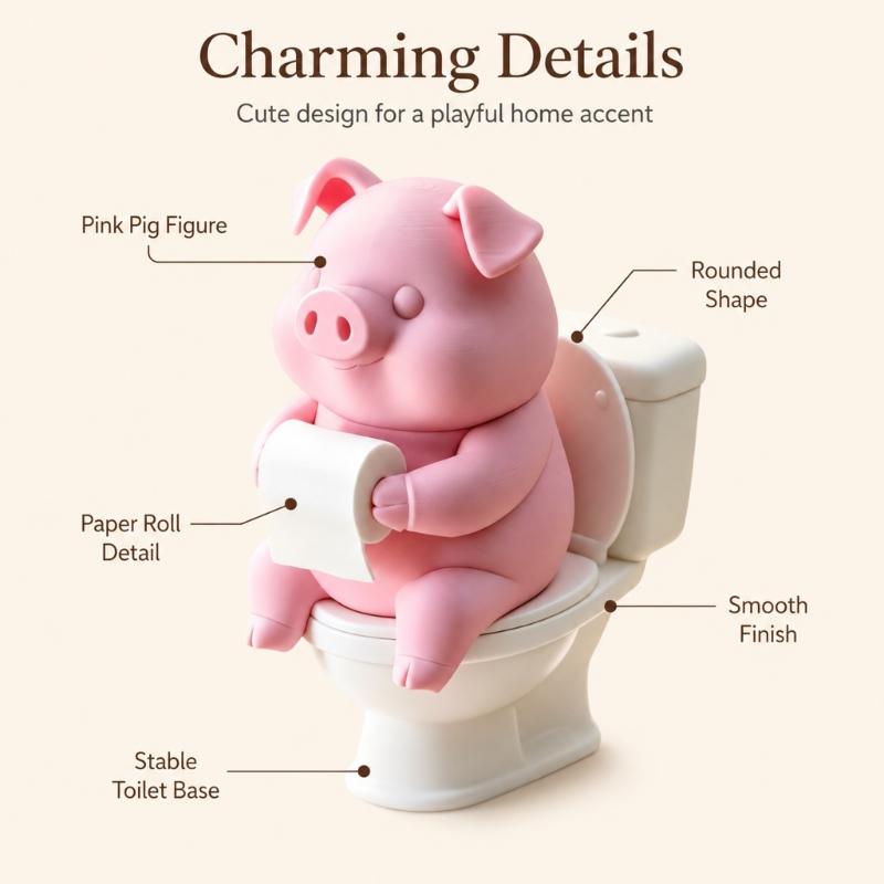 Pig Toilet Statues Cute Pink Pig Figurine On Toilet for Bathroom Shelf, Desk, Counter, and Office Display, Humorous Cartoon Figure for Home Gift Use