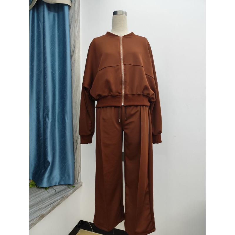 Jachetă de hanorac simplă la modă de primăvară cu gât rotund și pantaloni casual cu picioare drepte