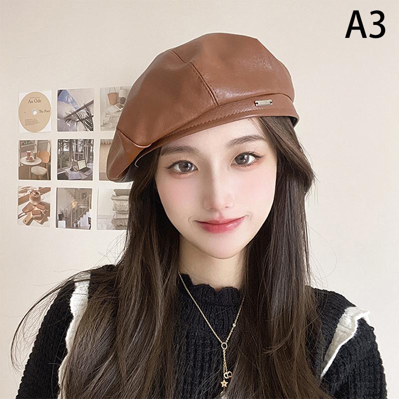 

Женский берет Однотонный берет из искусственной кожи Берет французского художника Теплая шапка-бини Женская шляпа Девичья кепка