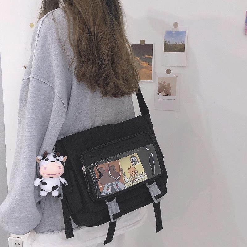 Nylon Crossbody Bag for Girls School Japanese Transparent Bookbag Pocket Women Handbag Shoulder Messenger Satchels