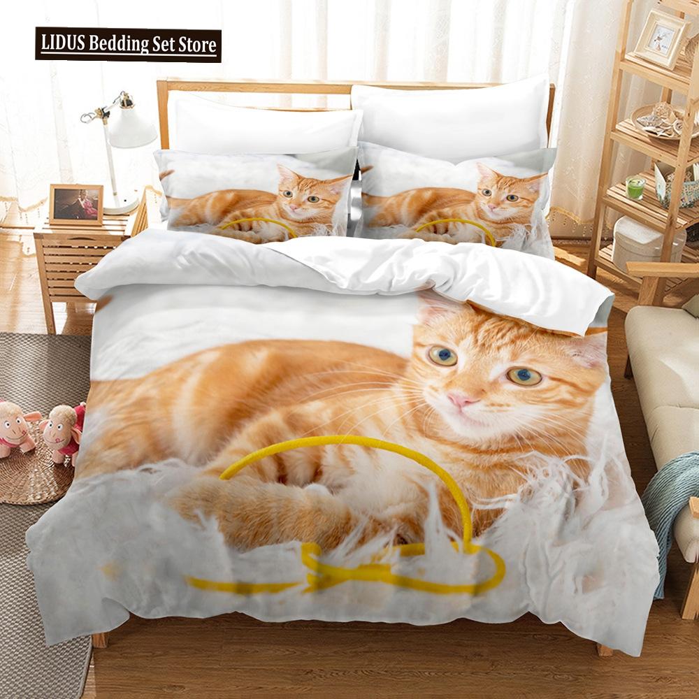 Katzen Bettbezug Set Queen King Size Für Jungen Mädchen Niedlicher Tierdruck Bettwäsche Set Schlafzimmer Haustier Thema Polyester Bettdeckenbezug