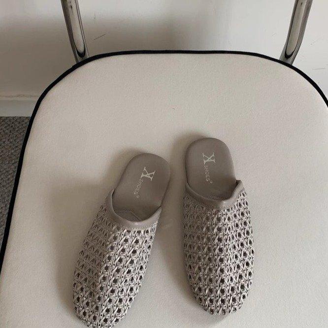 New Retro Simple Flat Bottom One-word Bag Head Drag Half Drag Comfortable Weaving Breathable Outside Wearing Mueller Sandals Fairy Style