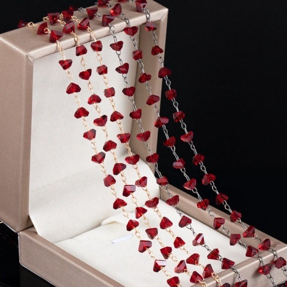 Red Beads Crystal Stone Chains 1Meter Tassel Chain Fashion Copper Chain for Necklaces Bracelets
