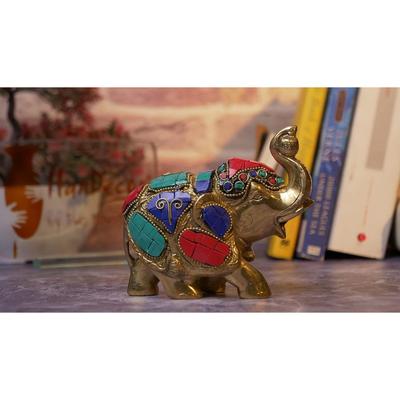 Maharaja Elephant Gemstone Brass Showpiece - 4 Inches Latest