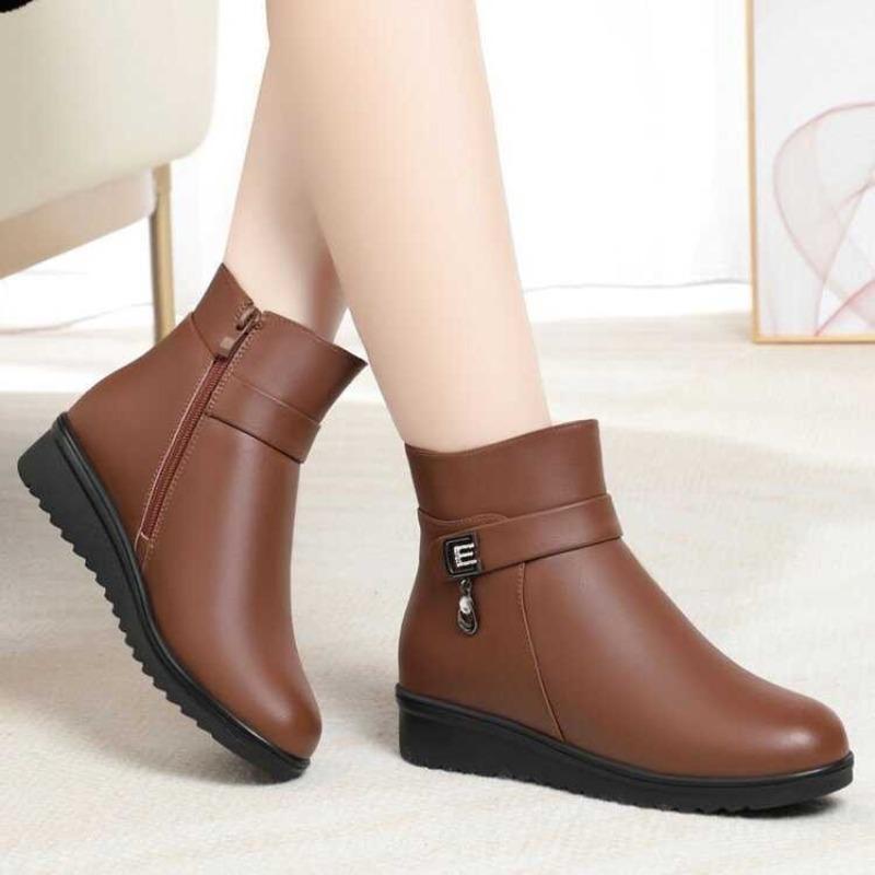 Cotton Shoes with Fleece for Warmth, Anti-slip Flat Flat Short Ankle Boots for Middle-aged and Elderly Women