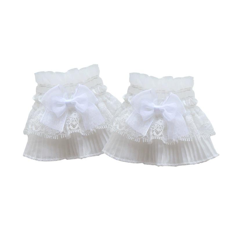 Sweet Lolita Hand Sleeve Cute Fairy Wrist Cuffs Ruffled Bow Lace Pleated Fake Cuffs Decoration Cosplay Accessories