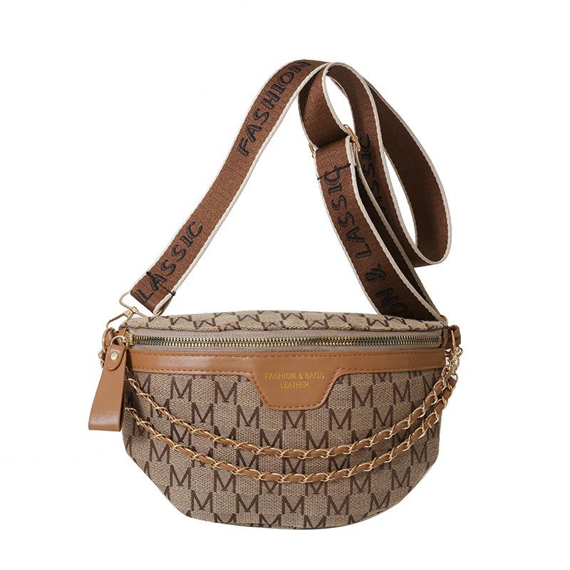 Trendy Waist Bags, Chic Crossbody Chest Bag, Stylish Chain Letter Patterns & Adjustable Wide Straps, Perfect for Daily Outfits