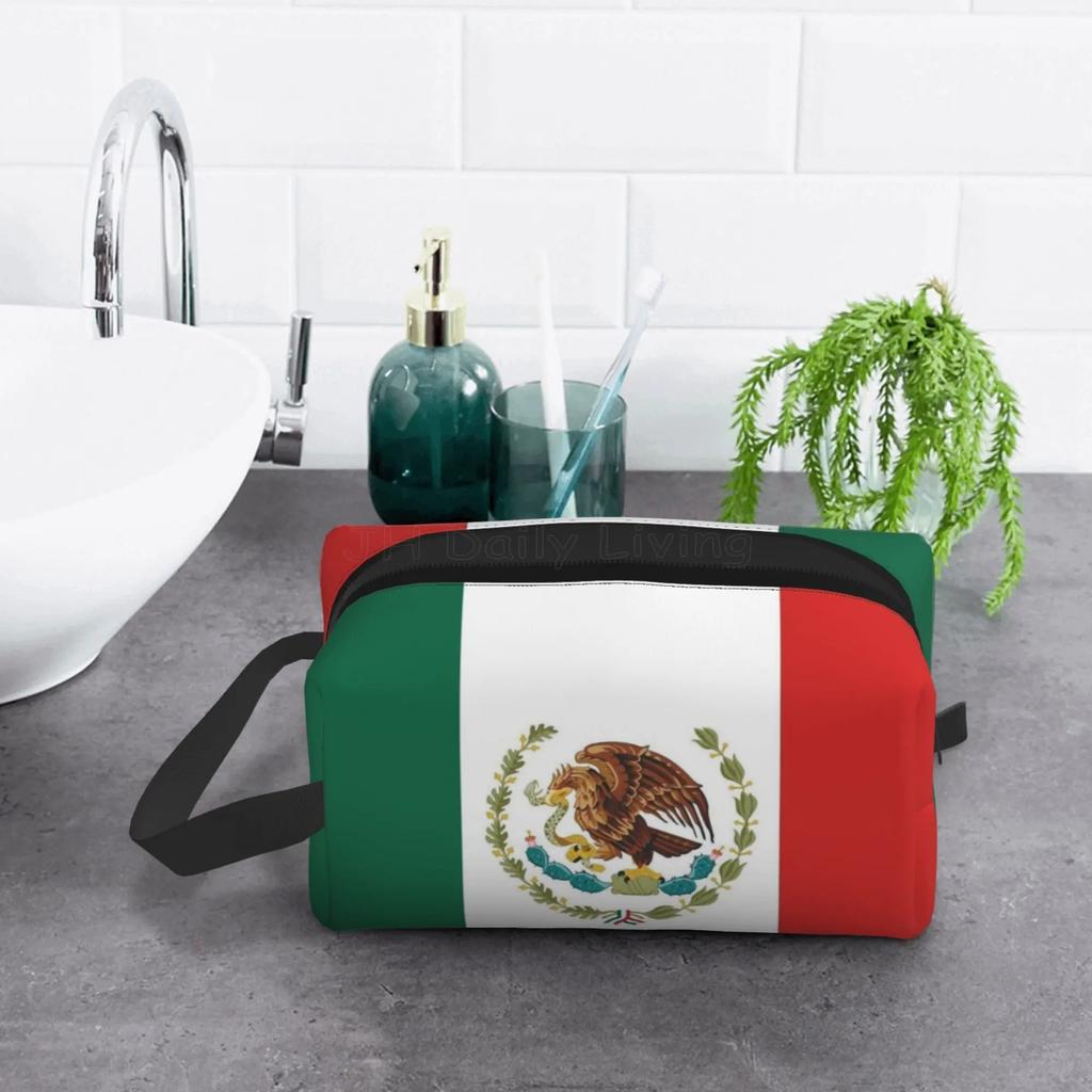Mexican Flag Large Capacity Cosmetic Bag Portable Makeup Toiletry Pouch with Zipper Travel Accessories Organizer Storage Bags