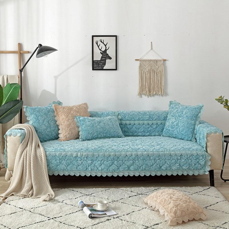 European Style Thickened Flannel Sofa Cushion Fashionable Rose Anti Slip Sofa Cover Sofa Towel Cover