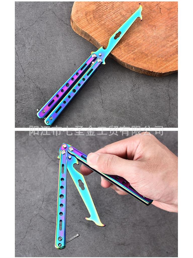 Unsharpened Stainless Steel Folding Knife with Multi-Tool Stone Hook for Tire Cleaning and Digging