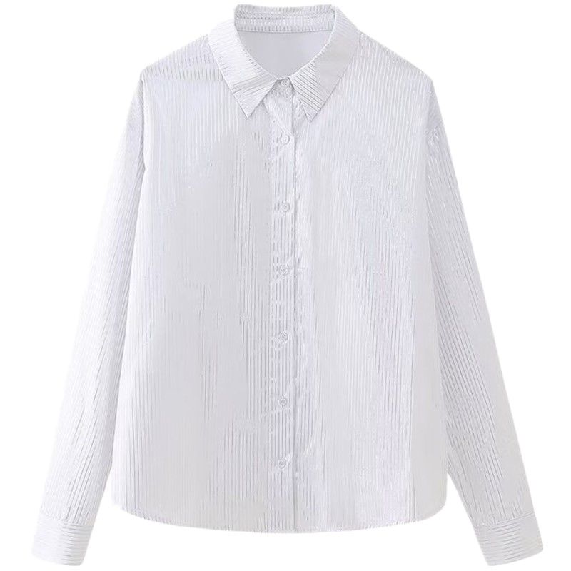 

Fashion Style Winter New Women s Clothing Easiest for Match Metal Series Stripes Loose Poplin Shirt 3666171 250 White L