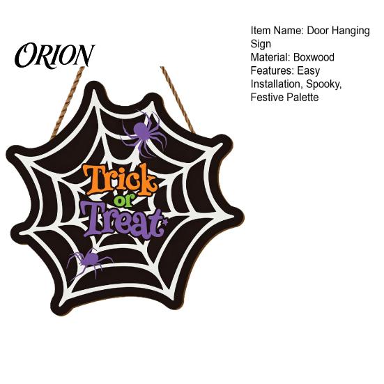 Rustic Farmhouse Holiday Ornament Wooden Halloween Door Hanger Sign, Spider Web Hanging Trick Theme Party Props or Treat Plaque, Entryway Sign