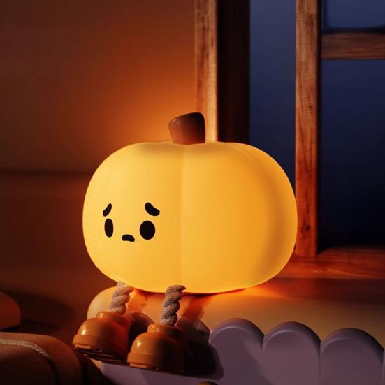 Halloween Pumpkin Night Light Soft Glow Timer Function Cordless Rechargeable Dimmable Silicone Bedside Lamp Party Decor