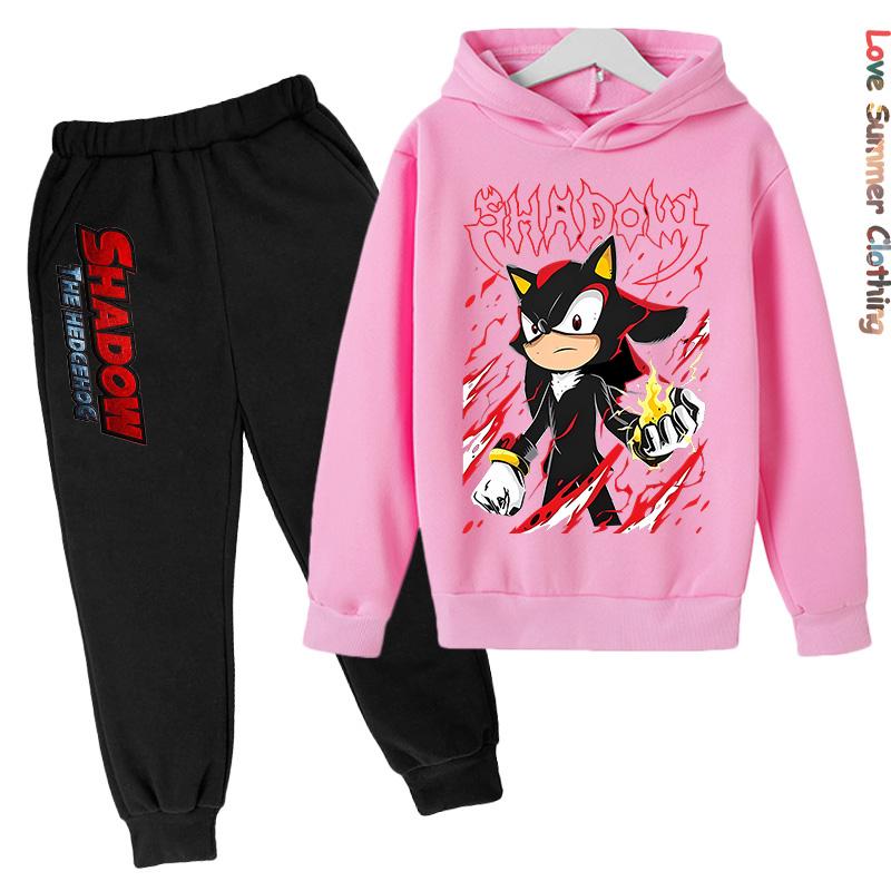 Boys Hoodie Tracksuit Shadow Hedgehog HD Print Sonic Autumn Kids Girls Character Hoodie Set Age 4-14 Thin Fleece Hoodie Set Sweatsuit Polyester