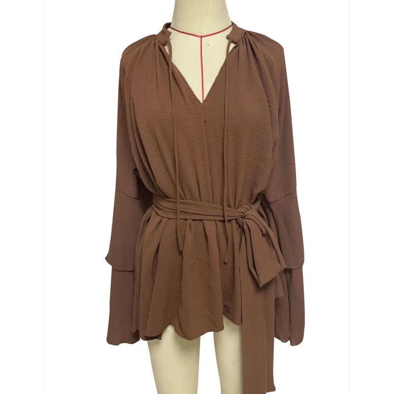 Western Style New Fashion Casual Loose Frill Short dress Lace up Dress Long Sleeve Dress