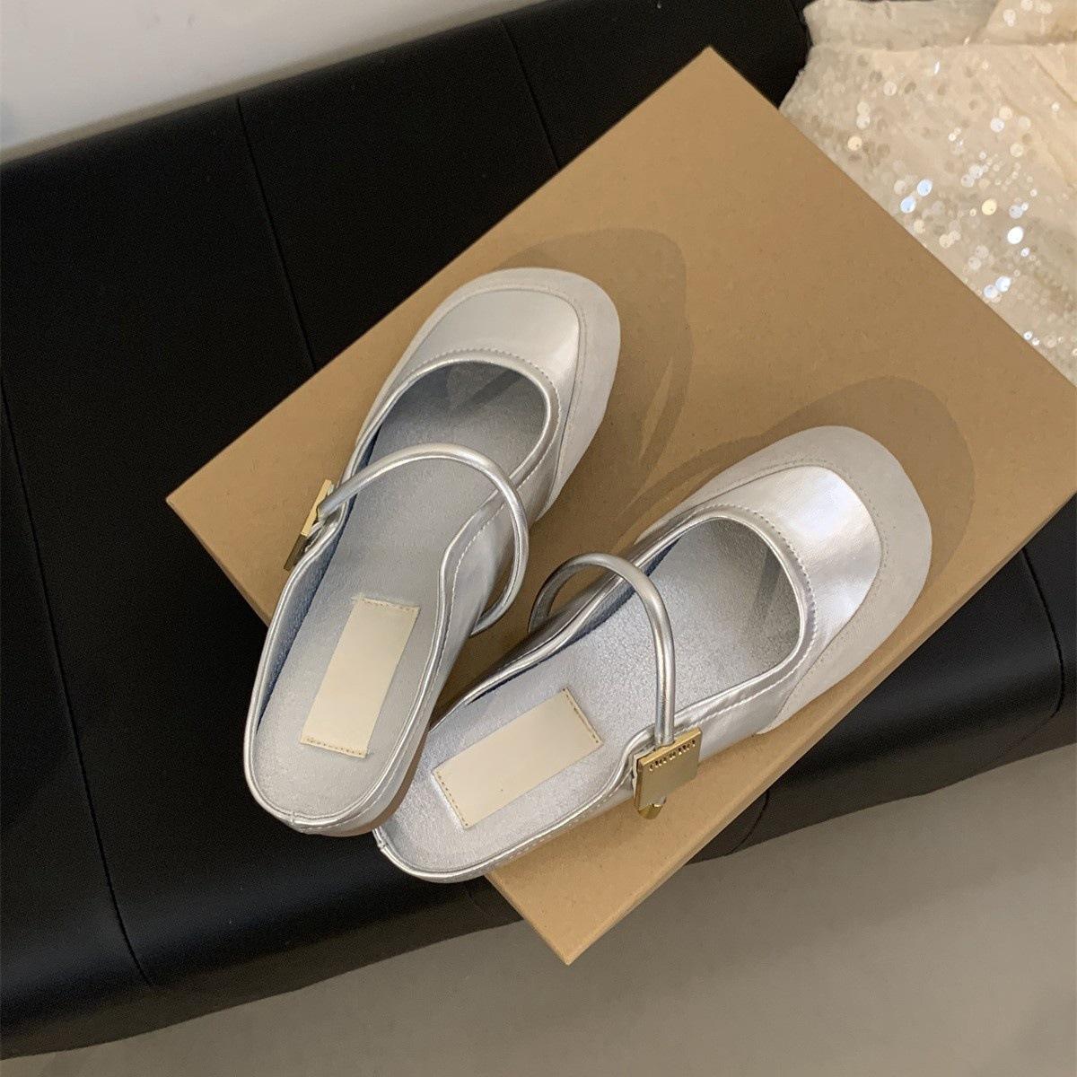 

Женские полутапочки Baotou, женская летняя одежда, розовые сандалии, нежный волшебный ветер, французский вечер, мягкая плоская подошва, швабра Muller 35 серебряный