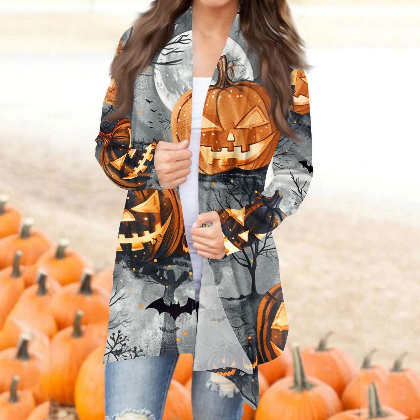 Женская модная повседневная куртка-кардиган средней длины с принтом на Хэллоуин — фото 9