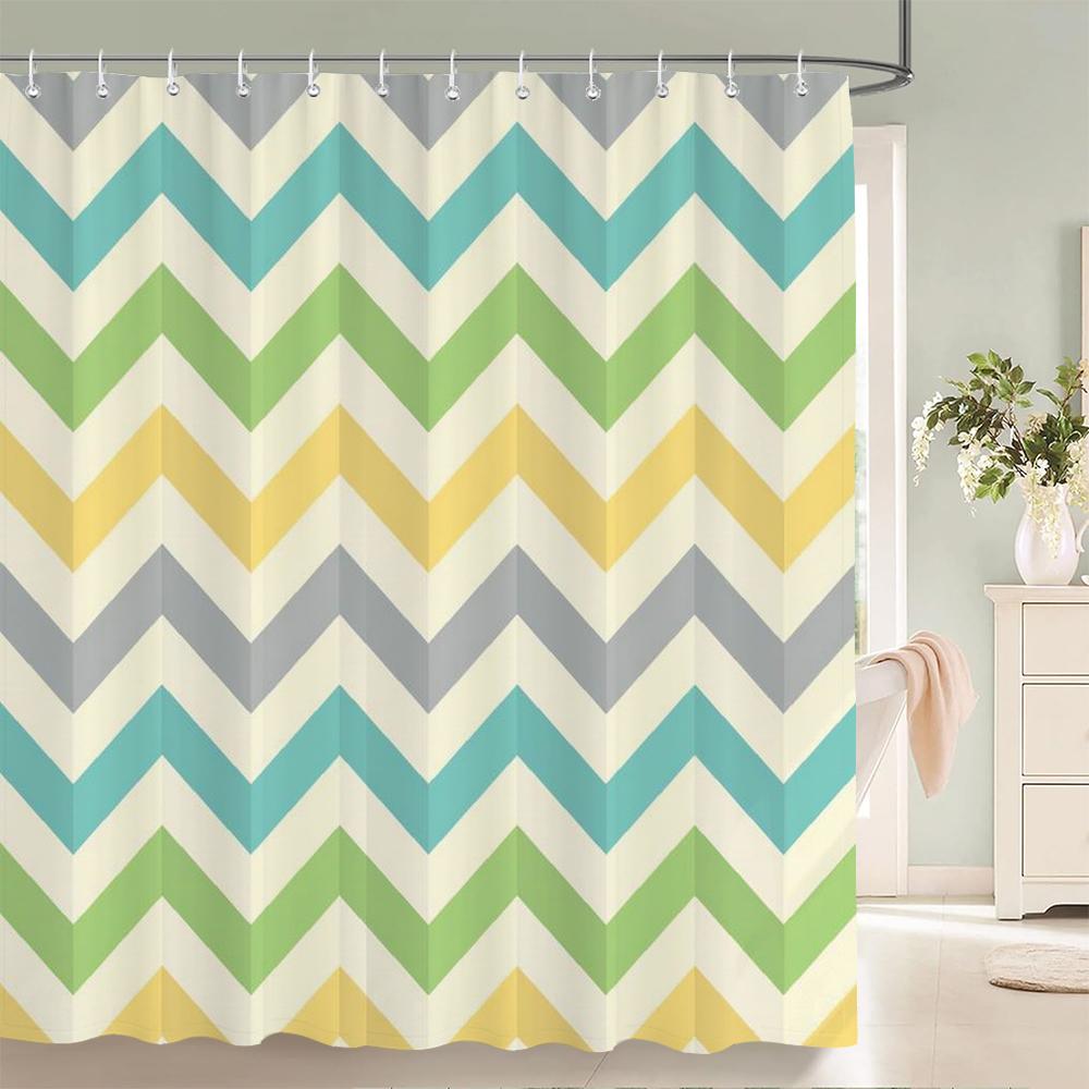 High Quality Geometric Pattern Printed Fabric Shower Curtains Bathtub Waterproof Products Bathroom Decor with 12 Hooks