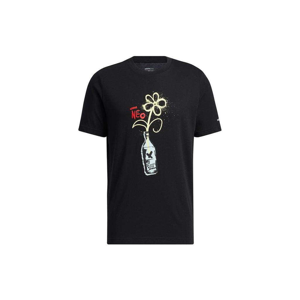 Adidas Neo Cartoon Print Sports Round Neck T-Shirt Men Tops Black HF0463